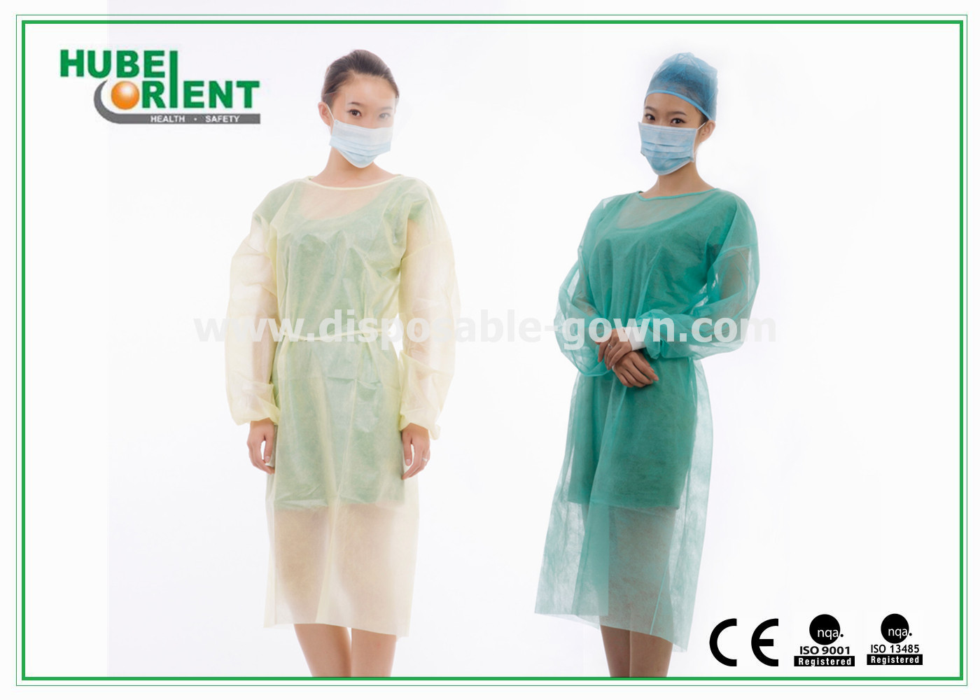 Medical Protective Clothing / Blue Yellow Surgical PP+PE Isolation Gown With Elastic Wrist For Clinic