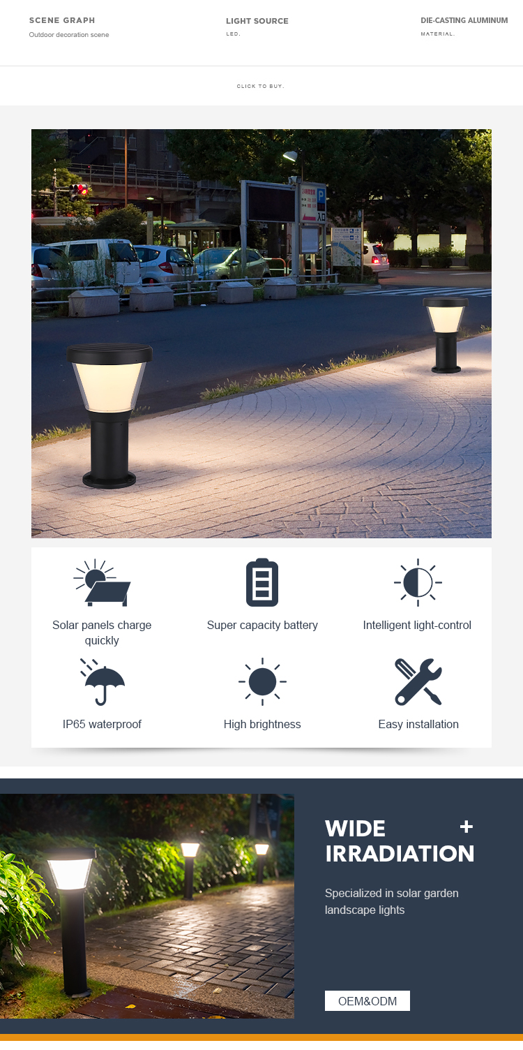 6000K LED Solar Pathway Lights Dusk To Dawn outdoor garden Light With LiFePO4 Battery