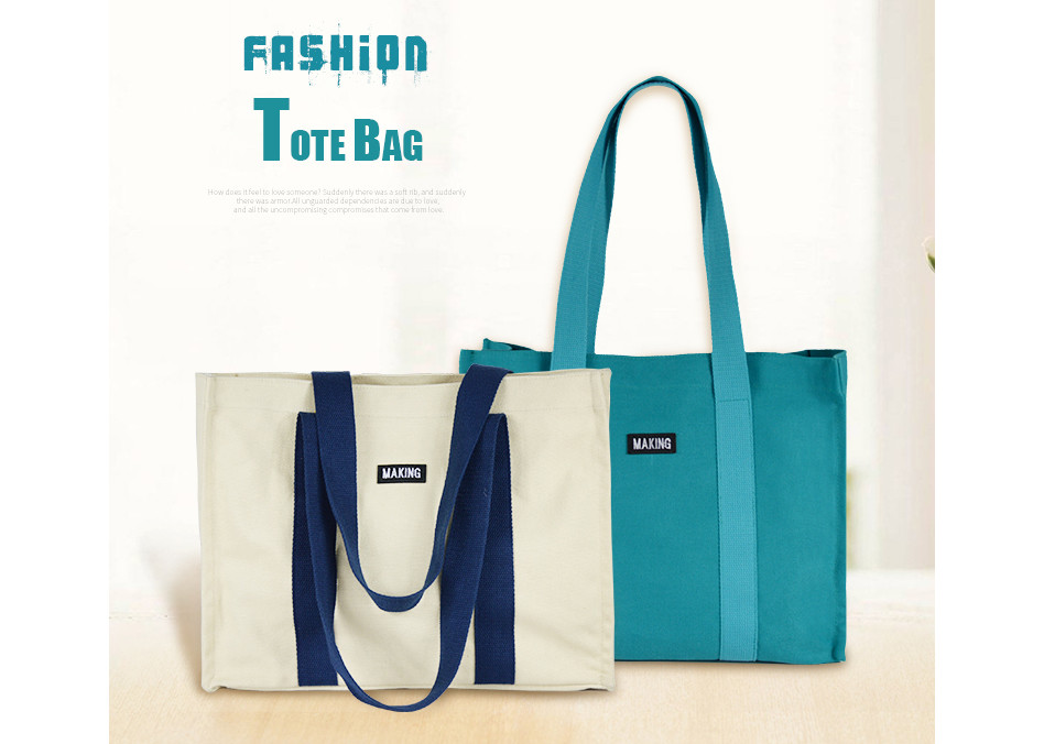 4 Colors Canvas Tote Bags Customized Reusable Striped PP Webbing Lightweight