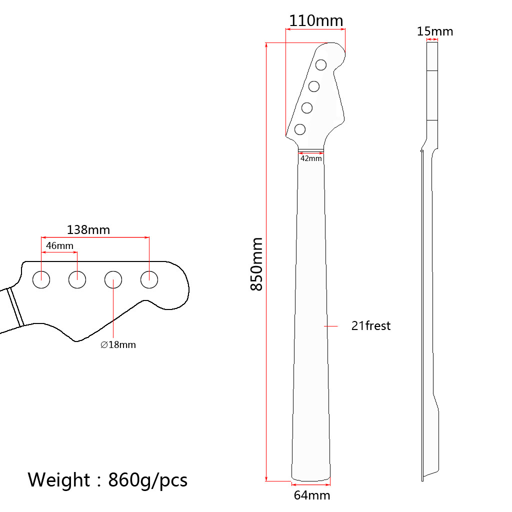 Jazz Bass Replacement Neck 20 Frets Guitar Neck C Shape Maple wood 33.78"