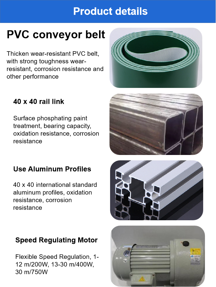 Flexible Rubber Belt Conveyor 2 Meter PVC Material Stainless Steel Conveyor