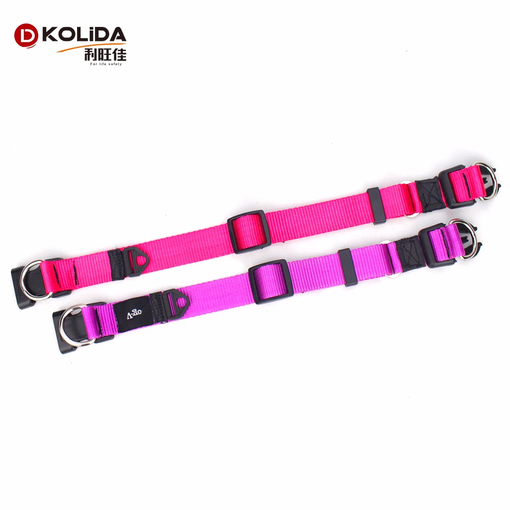 Adjustable Pet Nylon Dog Collars For Safety Double D Ring Fur Decoration