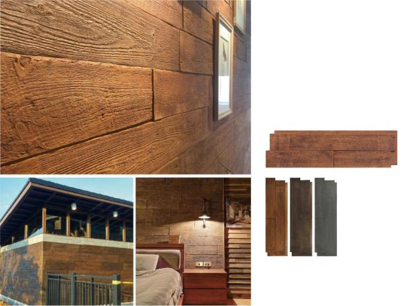 Form Wood Brown Cultural Stone Brick Polyurethane Decorative Living Room Wall