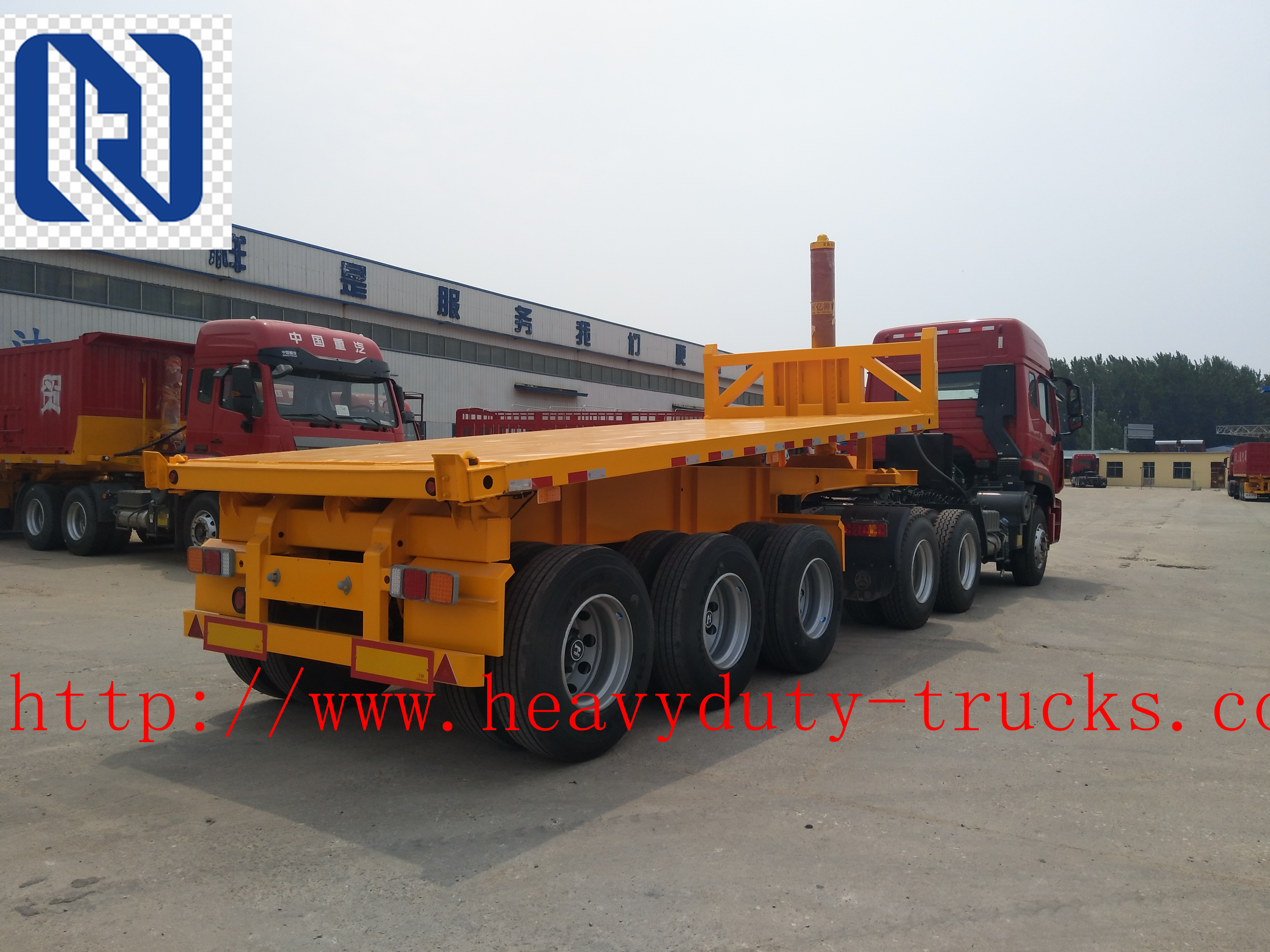 Flatbed Transport Semi Trailer Trucks 2 Axle Four Double Container Trailer