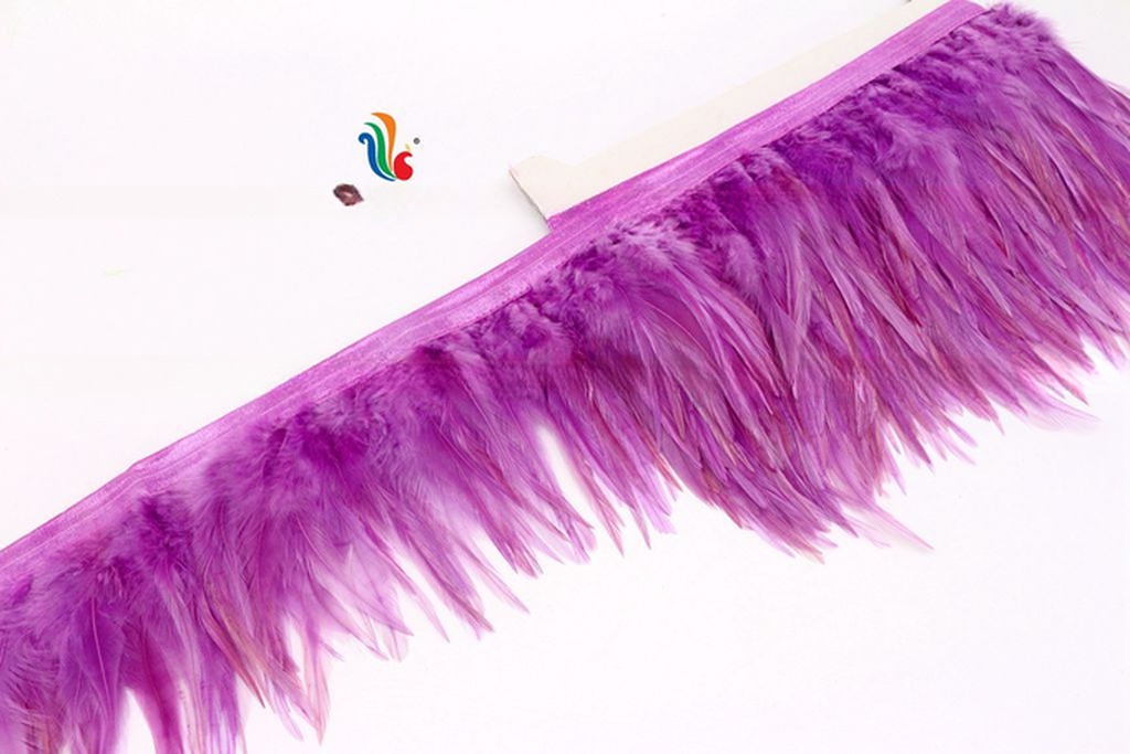 4-6inch Party Decoration Stretch Saddle Hackle Feather Fringe Trim with Satin Ribbon Tapes Dyed Pattern