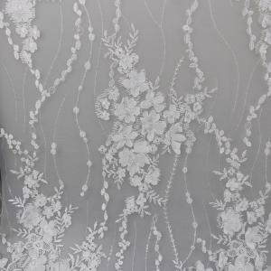 China Delicate Embroidery Polyester On Nylon Mesh Lace Fabric With 3D Flower Design on sale