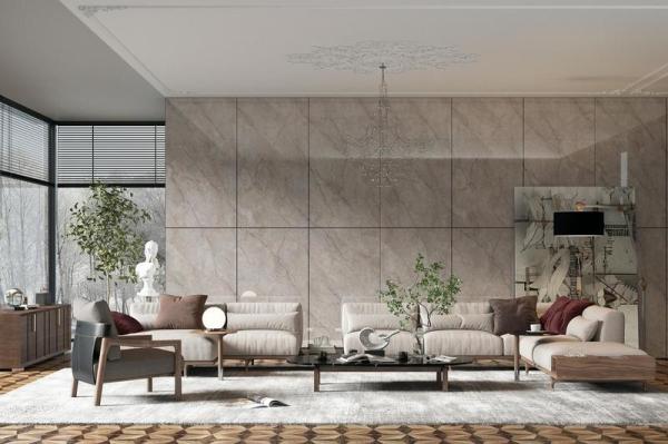 Light Yellow 900x1800x9mm Marble Look Polished Glazed Porcelain Tiles And