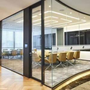 China Aluminum Frame Office Partition Walls Black Thickness 100mm Glass Office Walls on sale