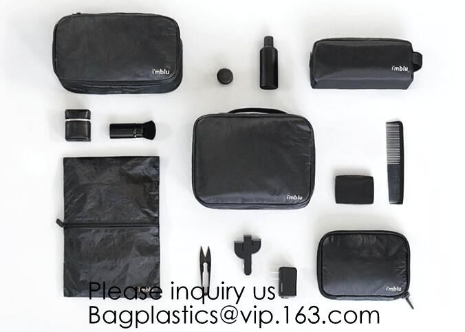 Custom Travel Organizer Cosmetic Ziiper Black Tyvek Paper Bag,Factory Price Tyvek Cosmetic Bag Custom Tyvek Paper Pouch