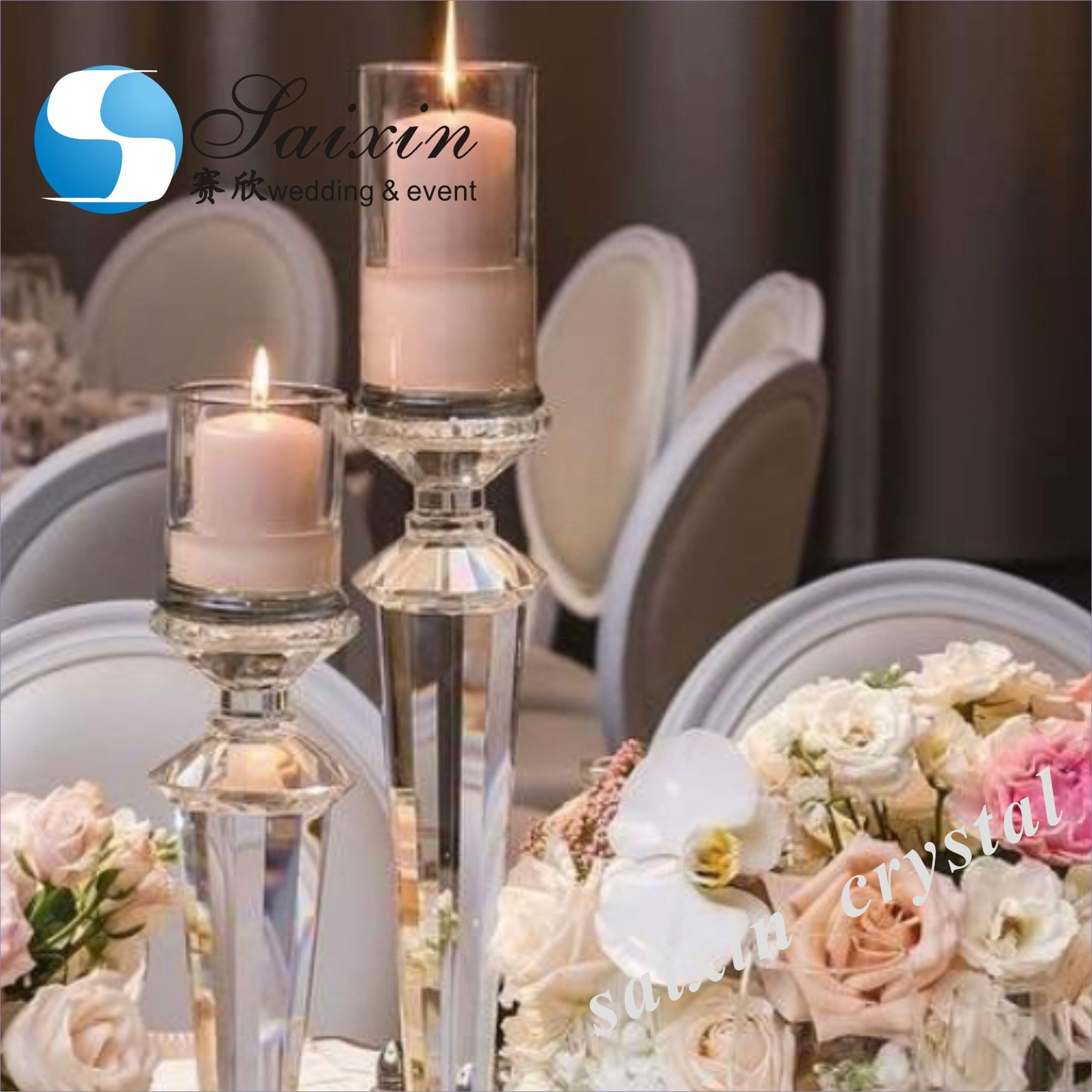 Wholesale Design Crystal Wedding Decoration Centerpiece Clear Candelabra With Hanging Crystal