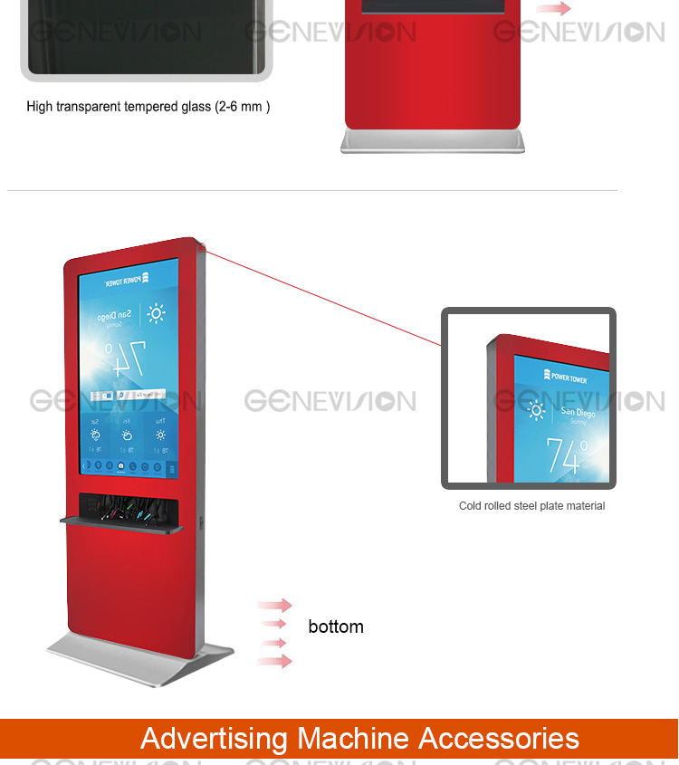 floor standing digital signage LCD ad player advertising and mobile phone charging station