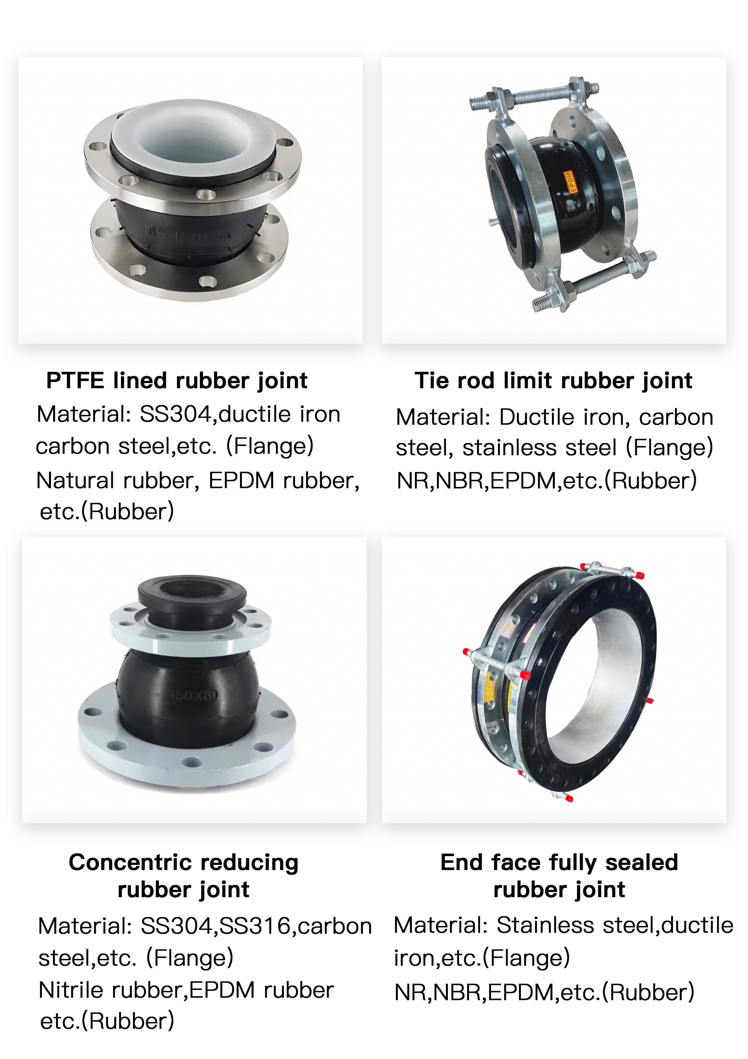 SS304/SS316 custom flange connection PTFE natural rubber expansion joint