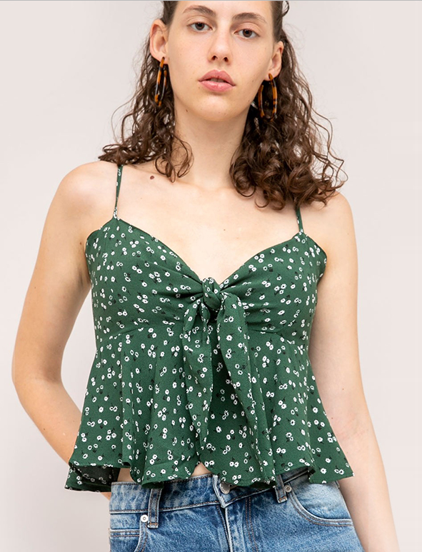 Summer women spaghetti strap mini crop top with flower