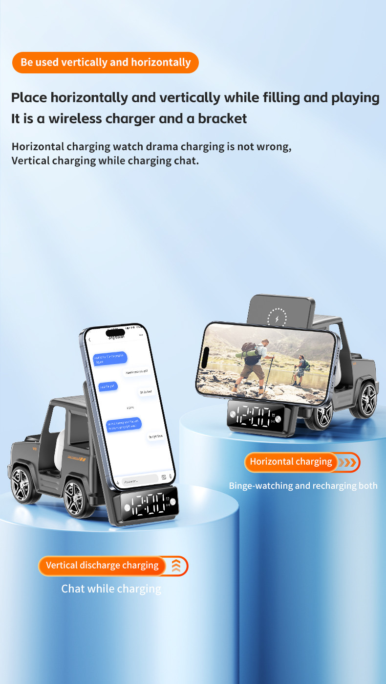 Orange Cool Car Shaped Wireless Charger for iPhone Airpods IWatch 225G Output 9V/1.67A