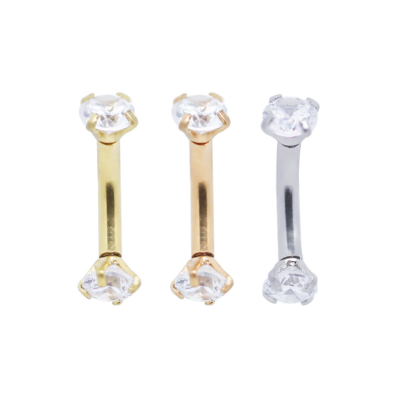 Double Zircon Gems Men'S Eyebrow Piercing Jewelry Gold 16G 6mm