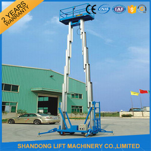 China 12m Hydraulic 2 Post Aluminum Alloy Man Lift Rental For Aerial Wok Platform on sale