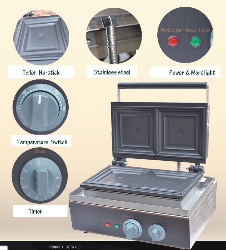 Stainless Steel Electric Sandwich Waffle Maker Sandwich Press 1550W/220~240V, Snack Bar Equipment