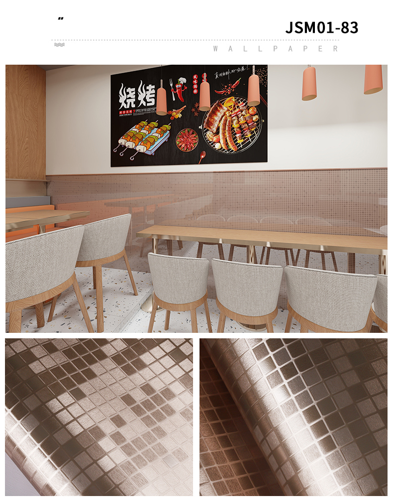 Oil Proof Silver Geometric Wallpaper PVC Metallic Mosaic Wallpaper