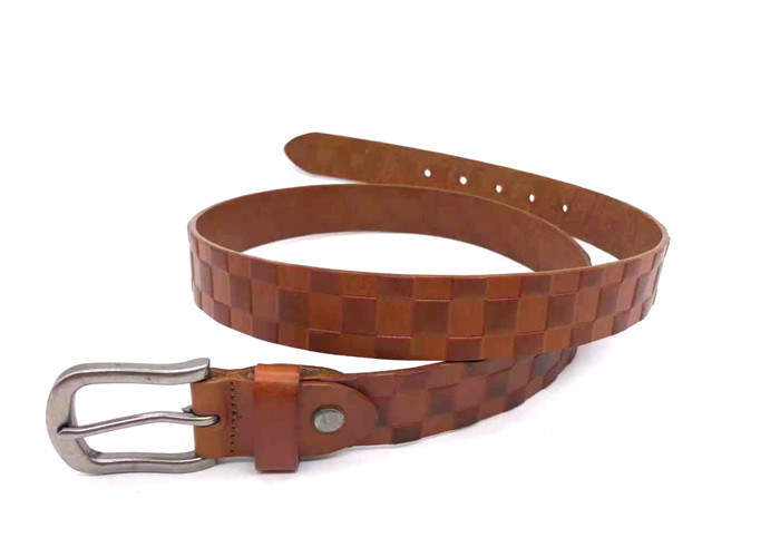 Genuine 3.0cm Embossed Leather Belt With Alloy Pin Buckle