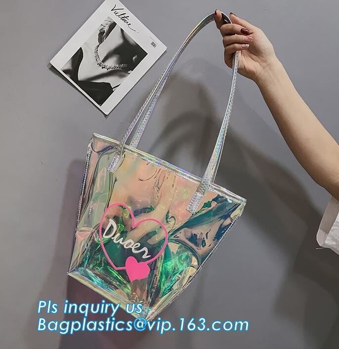 popular bench shoulder bag transparent pvc bag, PVC Tote Bag Shoulder Handbag Transparent PVC Beach Bag, casual beach ba