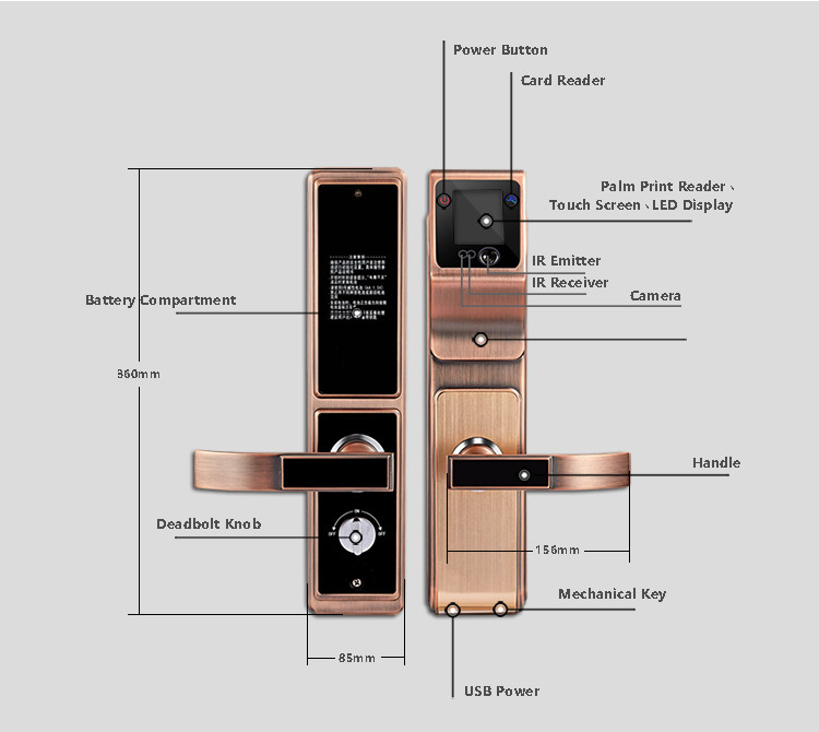 High Security Electronic Digital Door Lock , Smart Face Touch Screen Door Lock