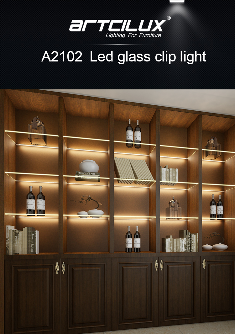 Aluminium Profile LED Glass Clip Light Kitchen Wardrobe 5-10mm Glass