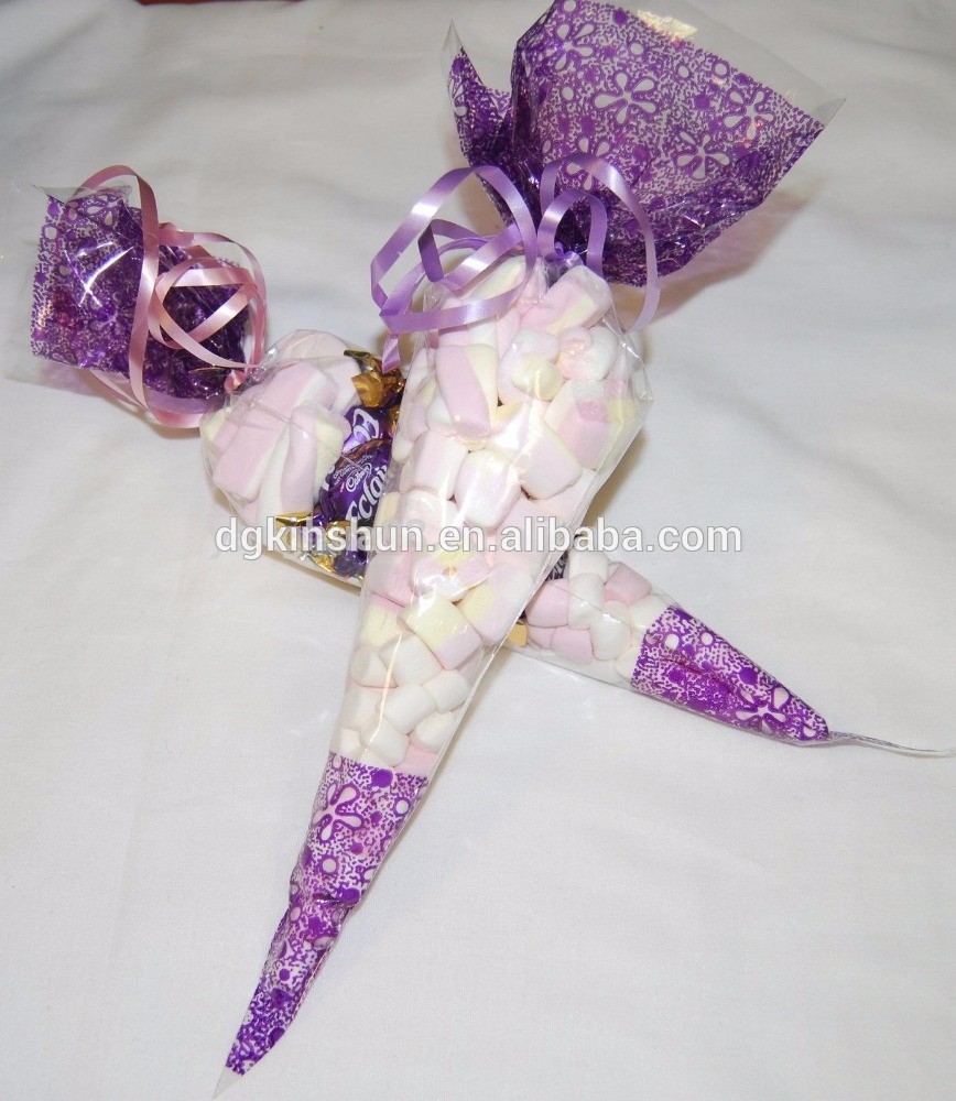 PP Plastic Packaging Treat Bags , Clear Plastic Cone Shaped Bags With Twist Ties