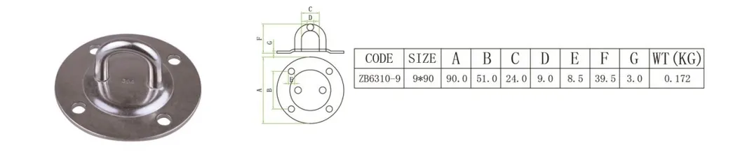 Sail Boats and Yachts Stainless Steel Round and Square Pad Eye Plate