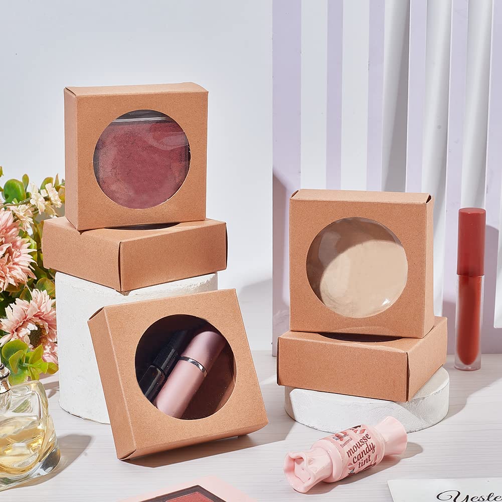 Round Clear Window Kraft Paper Gift Wrapping Box for Homemade Soap Wedding Party Favor