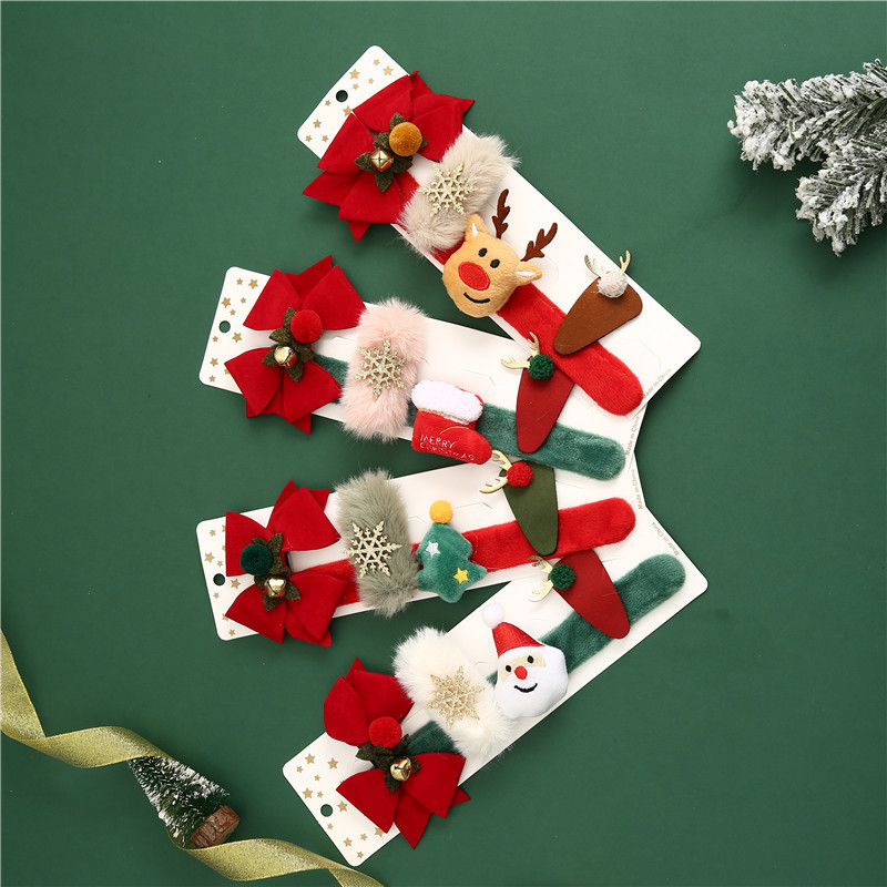 Christmas Slap Bracelets Kids Hair Bow Clips Barrettes Hairpin 43g With Santa Claus
