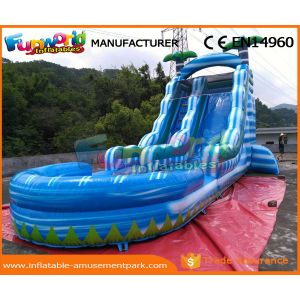 0.55mm PVC Tarpaulin Commercial Inflatable Slide Blue Palm Tree Slide With Pool