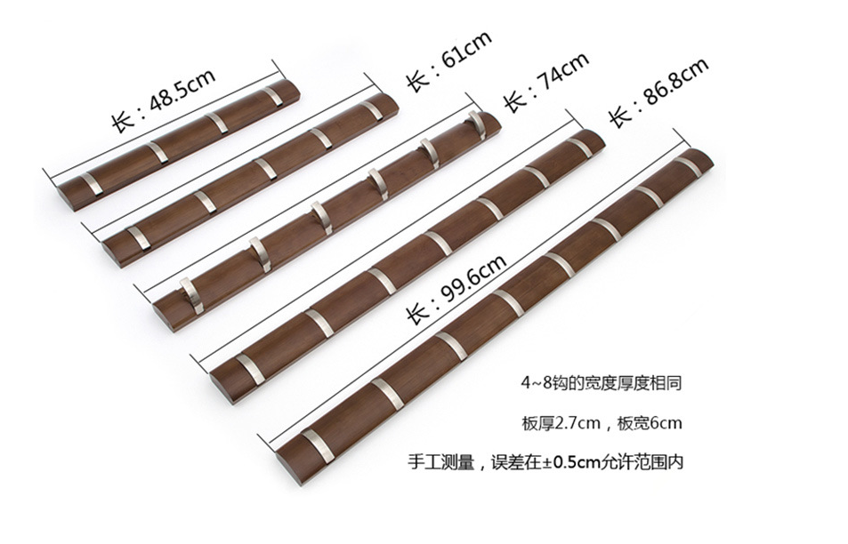 Heavy Duty Coat and Hat Hook Rail Wall Hooks Durable Bamboo Robe Rack