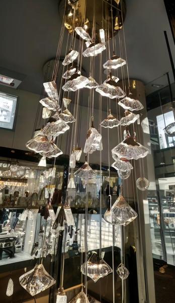 Fan-shaped luxury crystal chandelier High ceiling long stair chandelier for