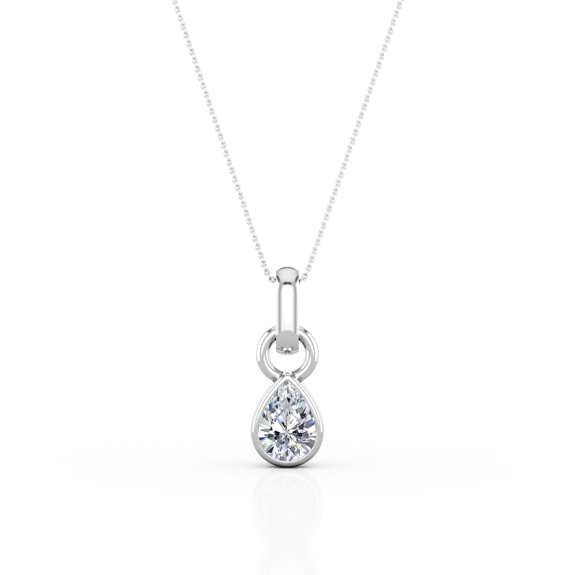 0.33 Carat Pear Cut CZ - Solitaire - Bezel Setting Pendant Necklace - 10K White Gold