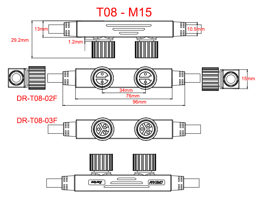 F Type 1 Male to 2 3 4 Female Head Splitter 2pin 1.0 Square Male Female Connector for Automotive