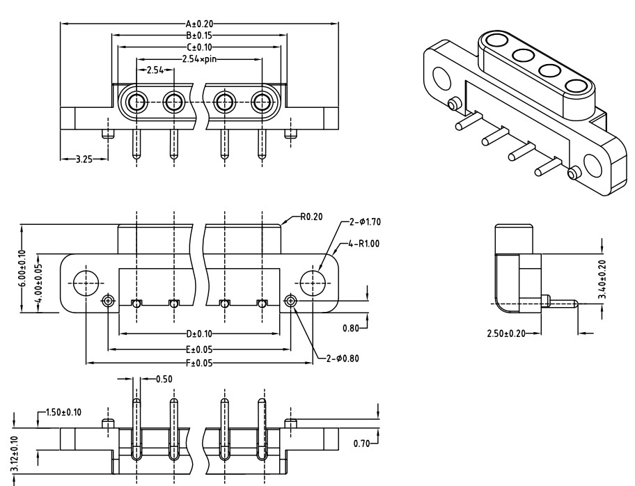 Bended 2.54 Mm Pitch Connector Spring Loaded 5 Pin Pogo Connector Right Angle SUS304