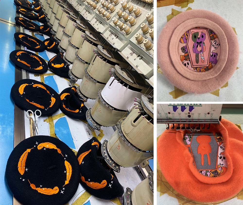 Multi Color Women Beret Cap Hat 3D Embroidery ECO Printing OEM