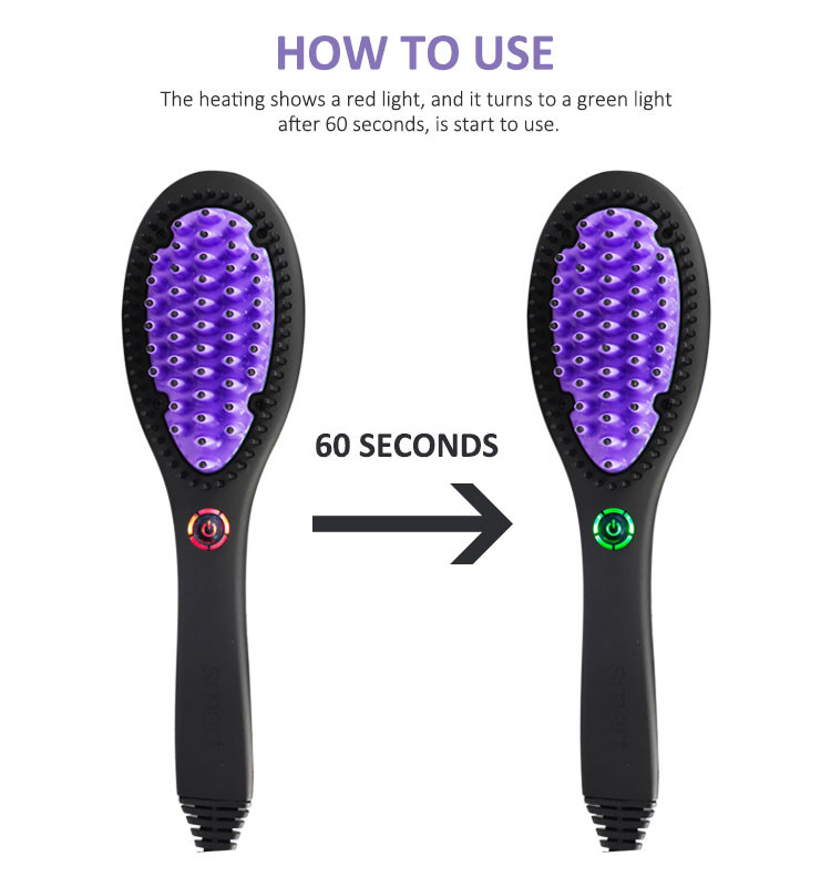 Anion Hair Straightener Brush Comb 110-240V With Rubber Handle