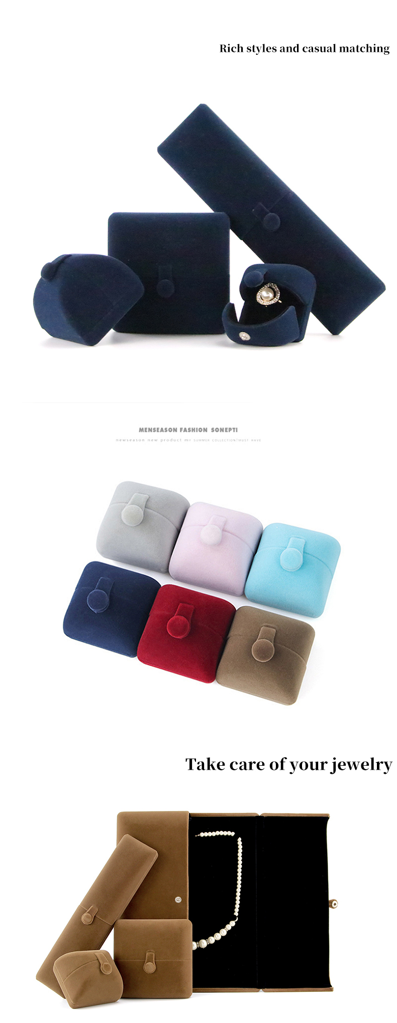 Soft Custom Logo Necklace Ring Gift Box Velvet Color Jewelry Box by Hanhong