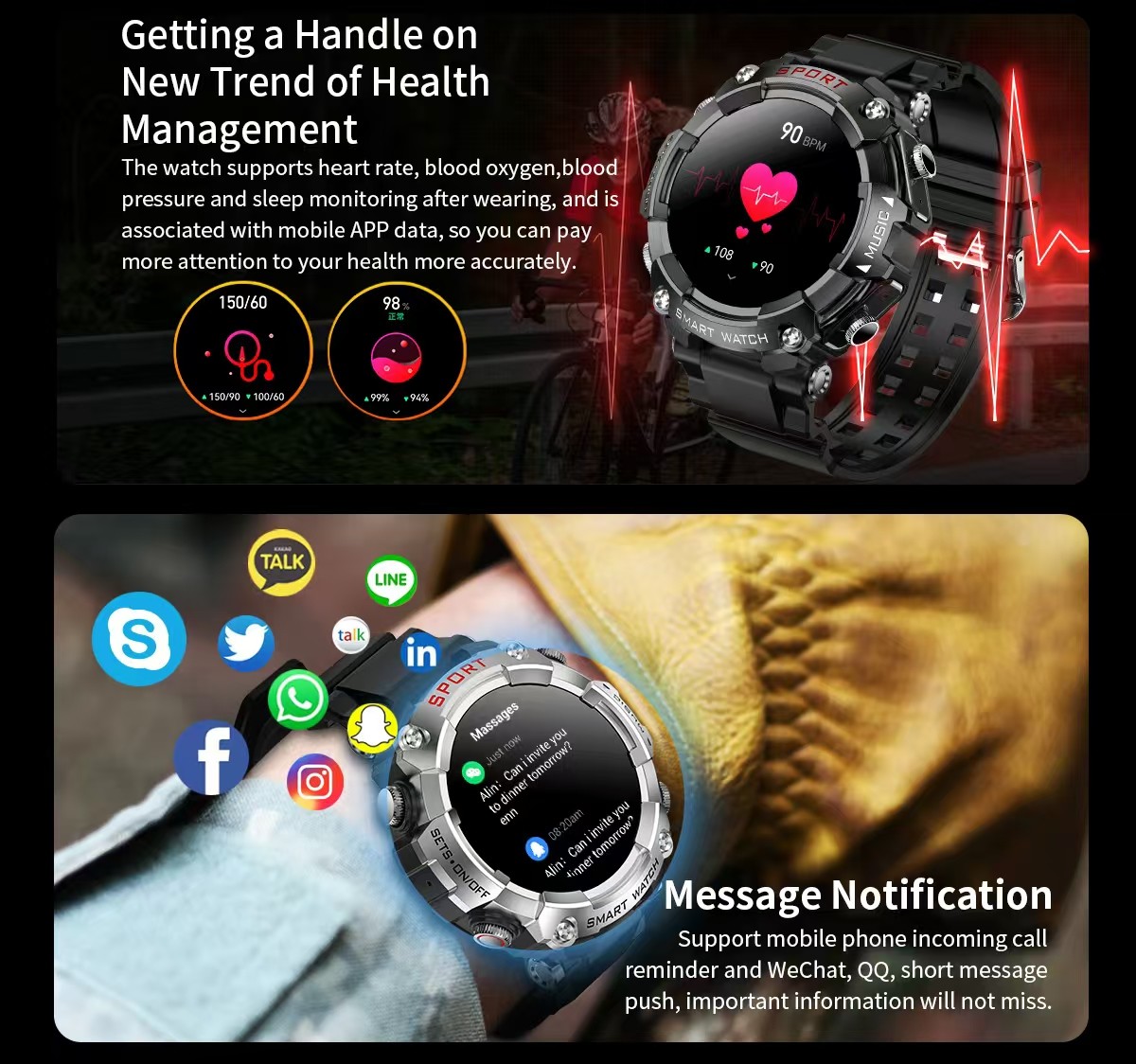 T96 Smart Watch With Headphone BT Call Music Player Sleep Monitor Blood Pressure