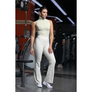 Ladies' Turtleneck Crop TopCompression Fit Built In Bra Elastic Bottom Band