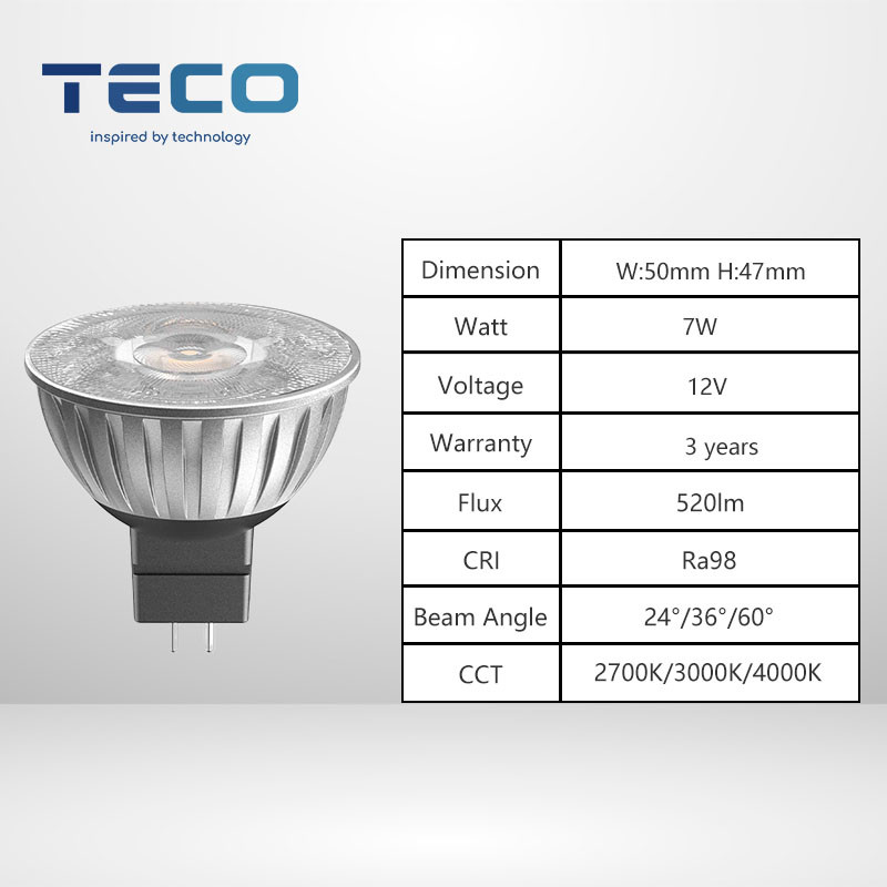 Custom MR16 7W LED Bulbs 36 Degree 3000k No Flicker Dimmable Led Spotlight Warm White