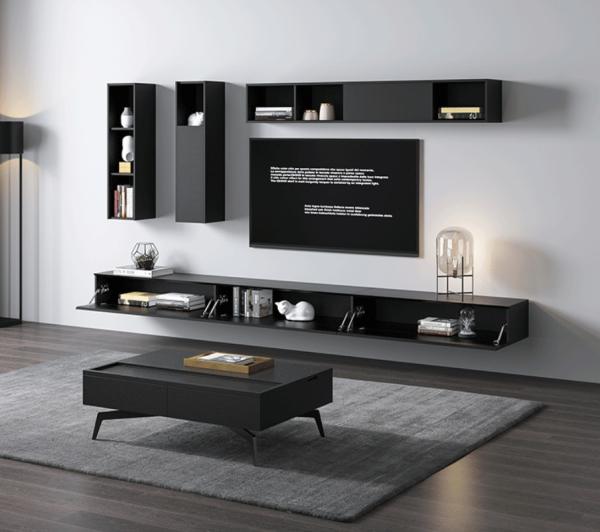 Living Room TV Shelves Wall Mounted TV Stand With Haning Cabinets And Display