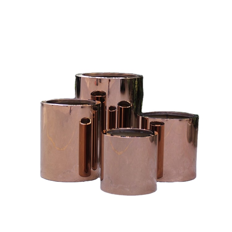 Custom outdoor garden flower pot metal mirrored round planters