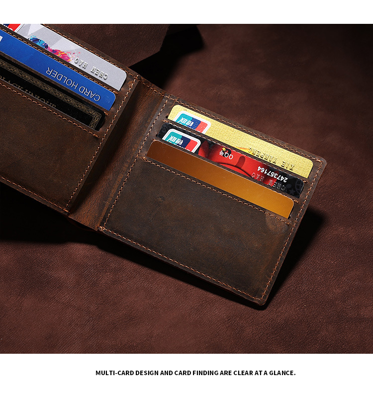 Slim Bifold Men's Wallet made of Genuine Leather with RFID Blocking and Nylon Lining