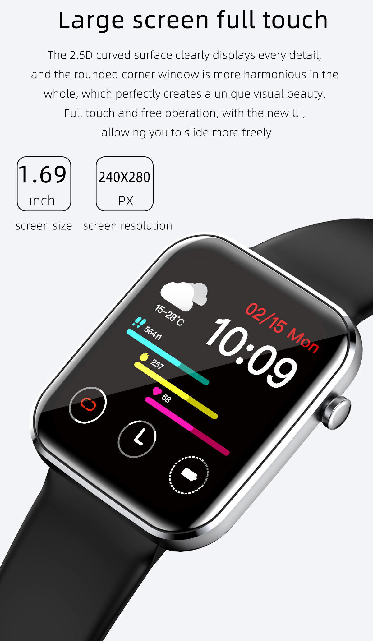 IPS Screen Bluetooth Fitness Watch Camera Control Heath Monitor GR5515