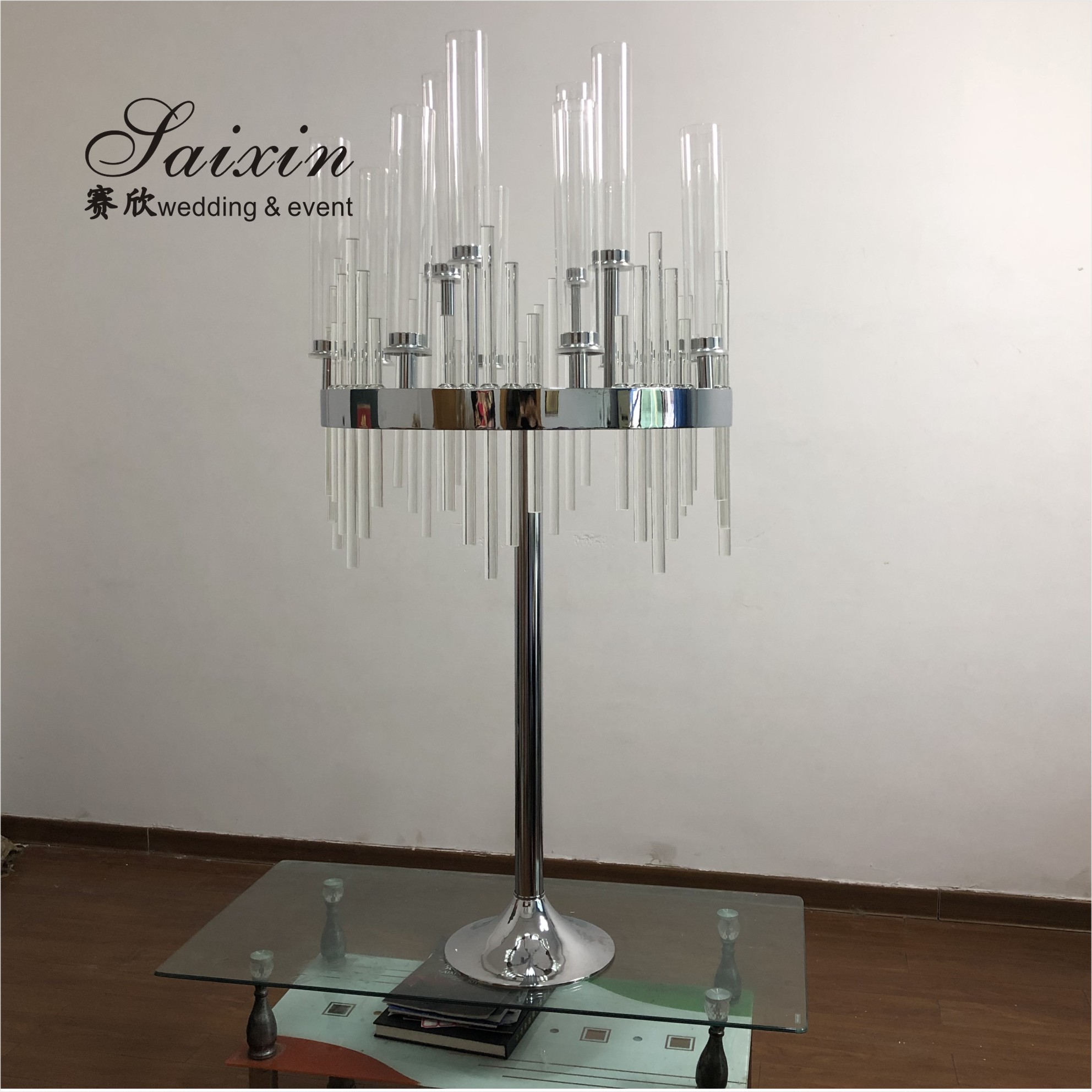 ZT-435 Beautiful large candelabra gold crystal candle holder for wedding table decoration