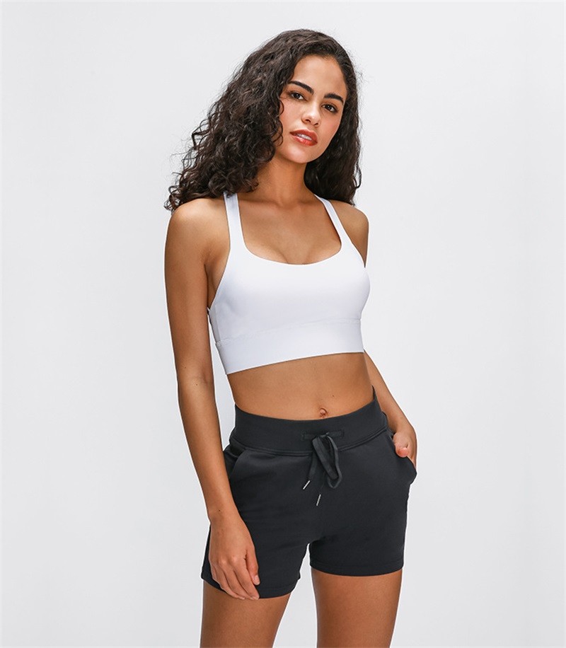 Longline Womens Padded Womens Sports Bra Widened Hem Shockproof Cross Back