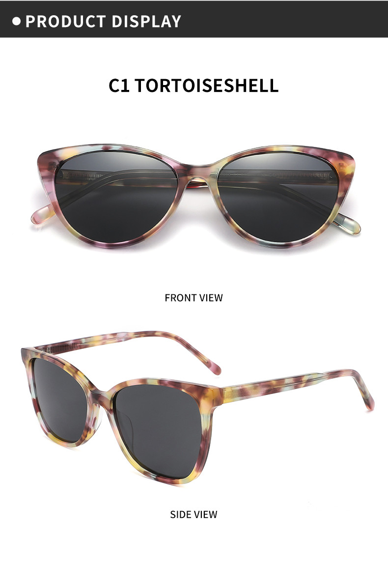 Cateye Round Acetate Sunglasses Anti Glare Oval Sunglasses Womens
