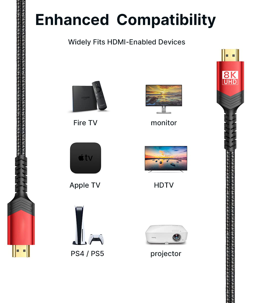 High Speed HDMI Video Audio Cable 4K 120Hz 8K 60Hz with Bare Copper Wire Core Material